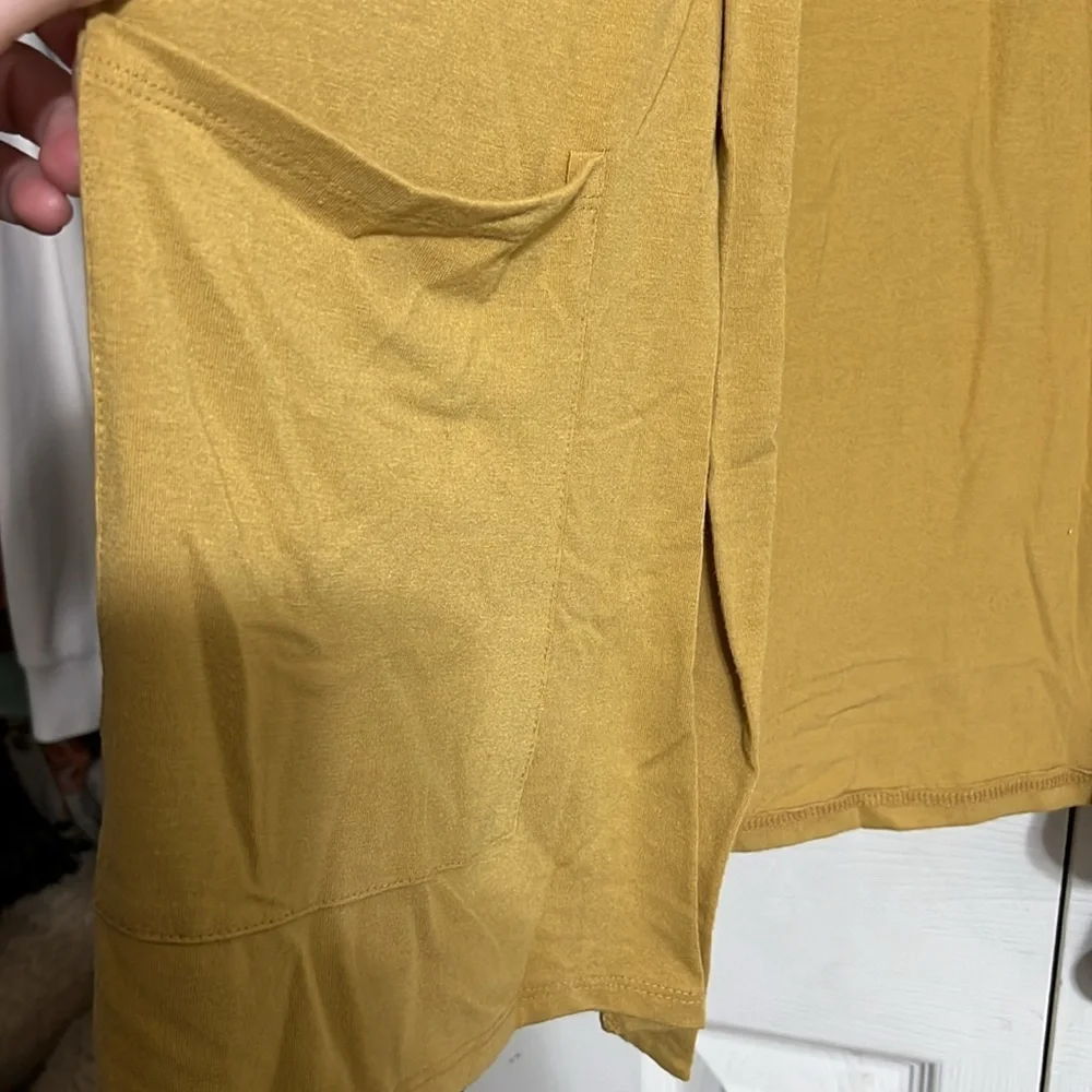 Zenana Premium Lt Mustard Open Cardigan with Lace Detail Sleeve Size 1X - Picture 4 of 7